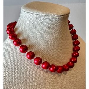 Vintage Crimson Red Beaded Necklace 19"